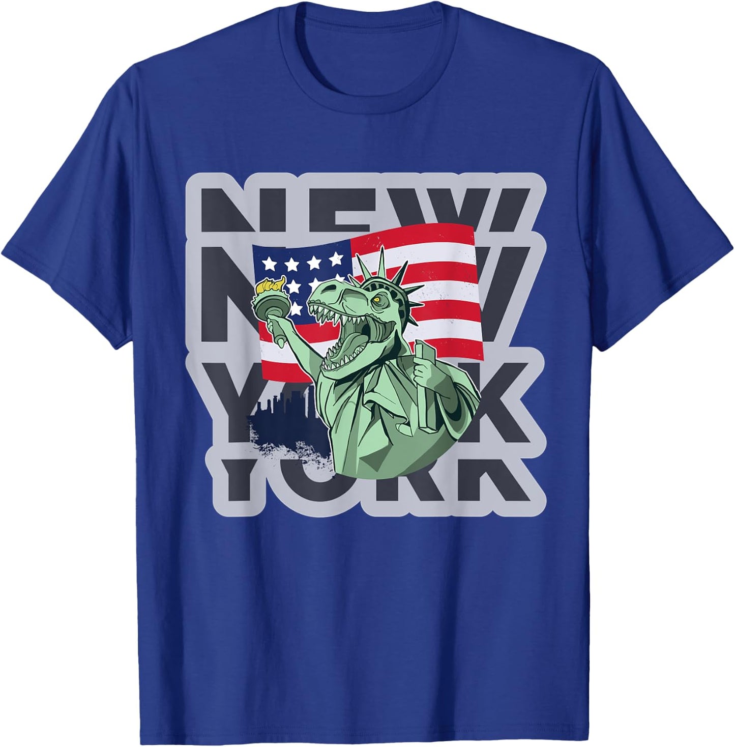 NYC New York City Skylines statue of liberty Growl Dinosaur T-Shirt - T-Shirt | Royal