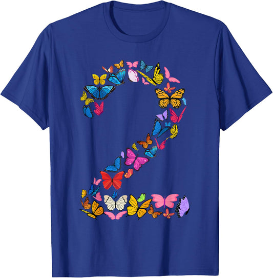 2nd Birthday Butterflies 2 Years Old Girls Butterfly lover T-Shirt - T-Shirt | Royal
