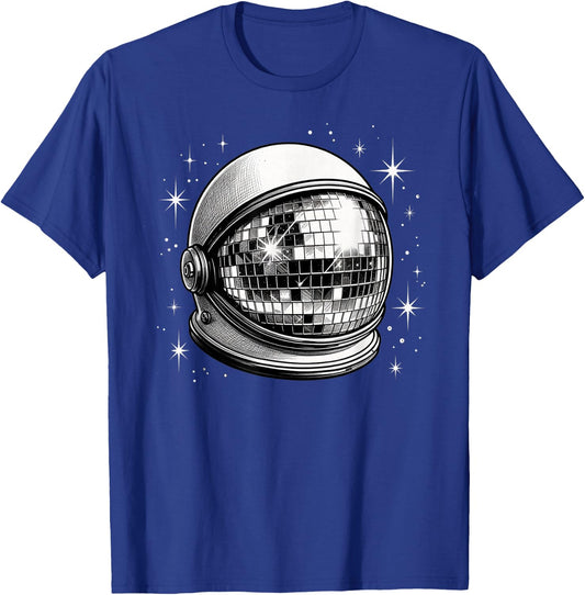 Outer Space Astronaut Helmet Disco Ball T-Shirt - T-Shirt | Royal