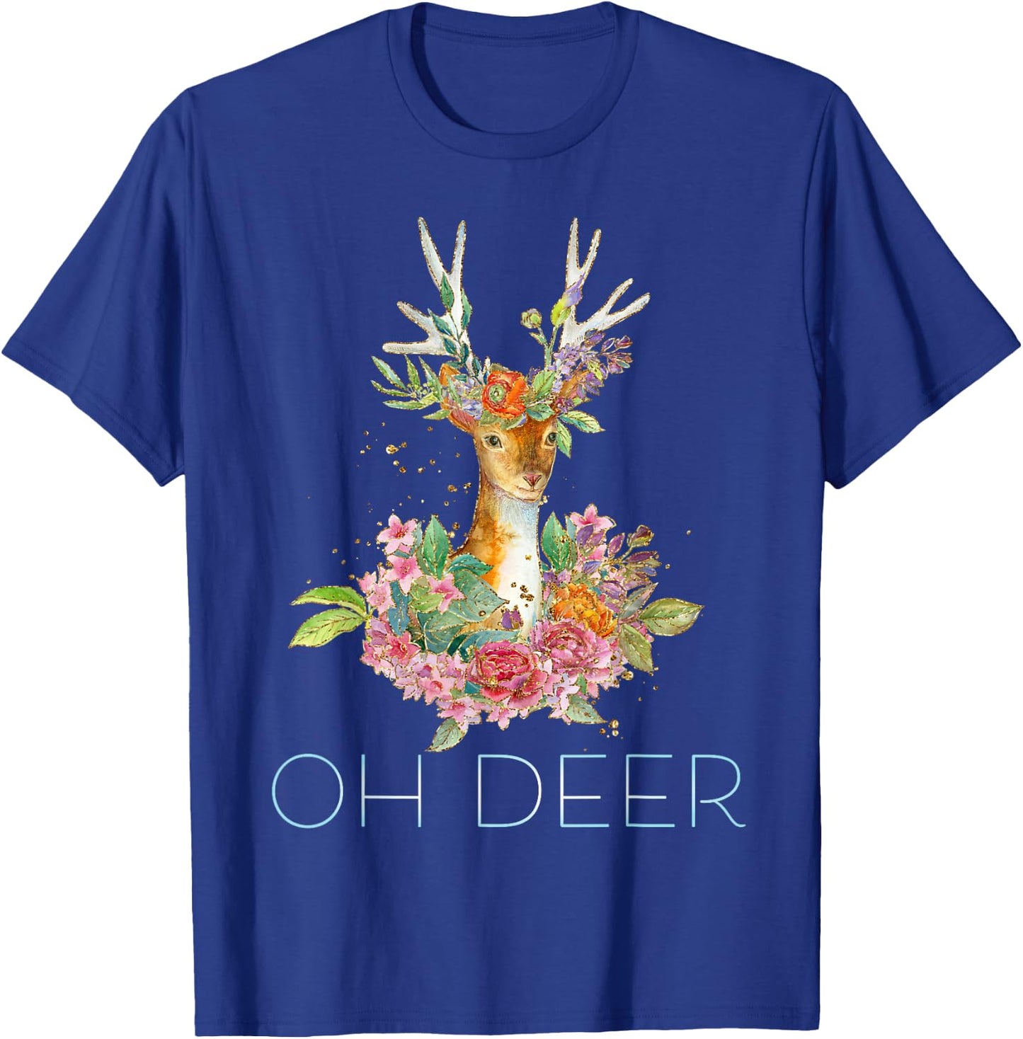 OH Deer - Cute Colorful Boho Floral Deer T-Shirt - T-Shirt | Royal
