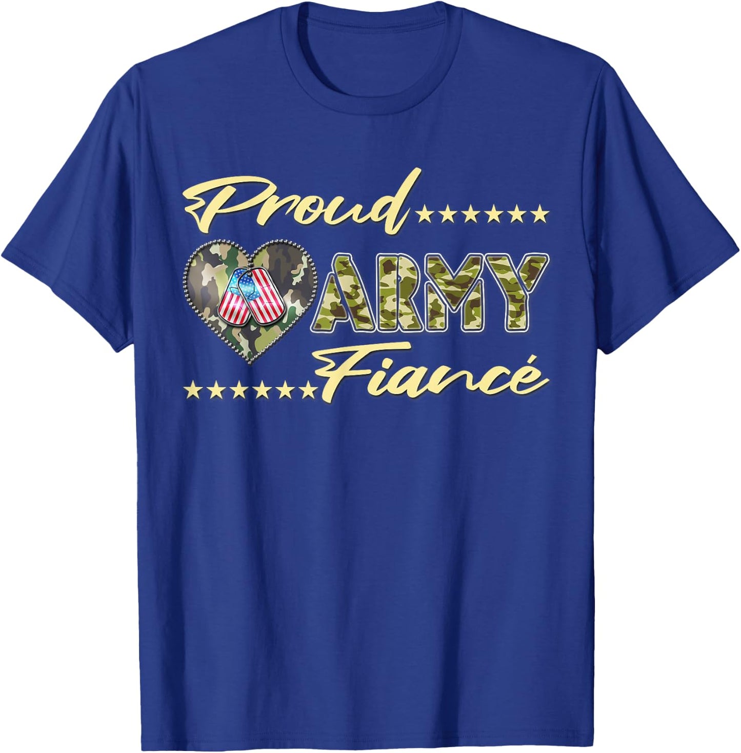 Proud Army Fiance - Camo US Flag Dog Tag Military Lover Gift T-Shirt - T-Shirt | Royal