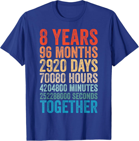 8 Year Anniversary Him Her Couple 8th Wedding T-Shirt - T-Shirt | Royal