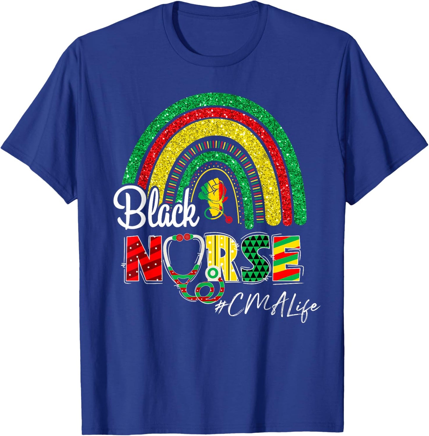 Juneteenth Black Nurse CMA Life Rainbow Afro African T-Shirt - T-Shirt | Royal