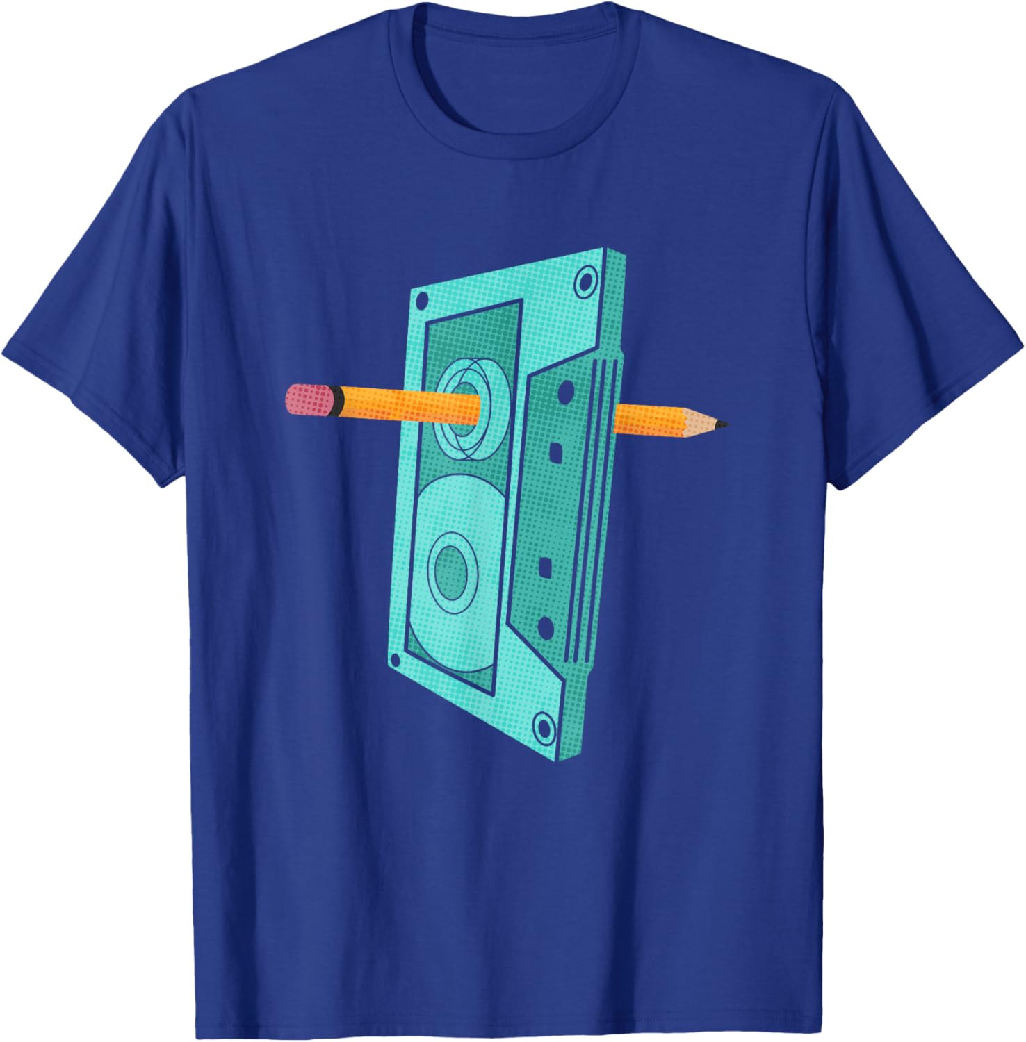 Vintage Rewind Funny 80s 90s Cassette Pencil Gift Men Women T-Shirt - T-Shirt | Royal