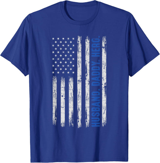 Husband Daddy Hero Blue Line Police Officer Dad Father T-Shirt - T-Shirt | Royal