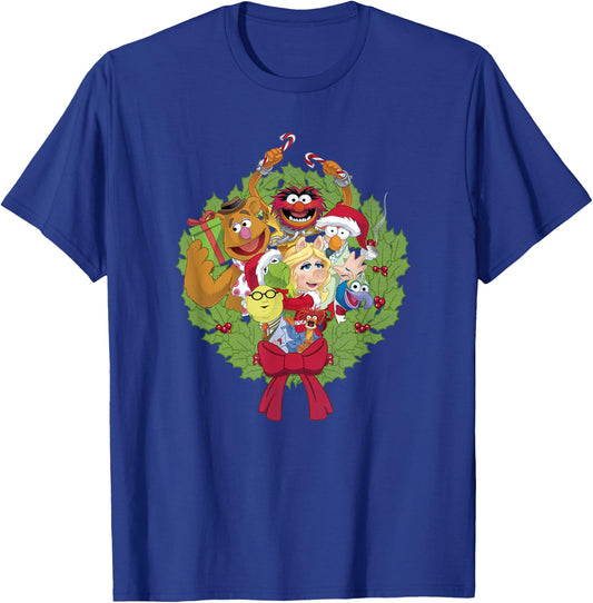 Disney The Muppets Christmas Muppet Group Wreath T-Shirt - T-Shirt | Royal