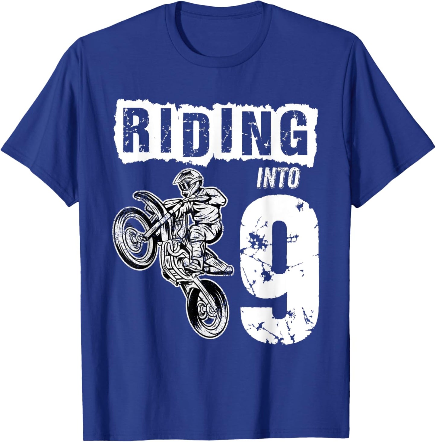 Riding Into 9 Years Old 9th Birthday Boy Dirt Bike Party T-Shirt - T-Shirt | Royal