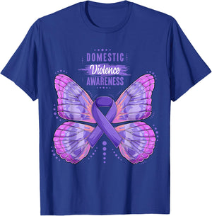 Family Domestic Violence Awareness Purple Ribbon butterfly T-Shirt - T-Shirt | Royal