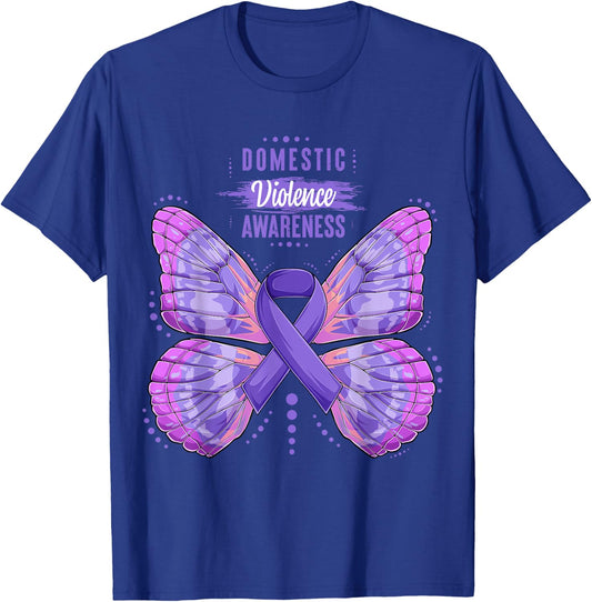 Family Domestic Violence Awareness Purple Ribbon butterfly T-Shirt - T-Shirt | Royal