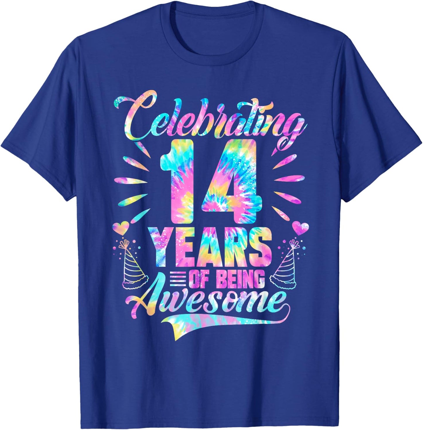 Celebrating 14 Year Of Being Awesome With Tie-dye Graphic T-Shirt - T-Shirt | Royal
