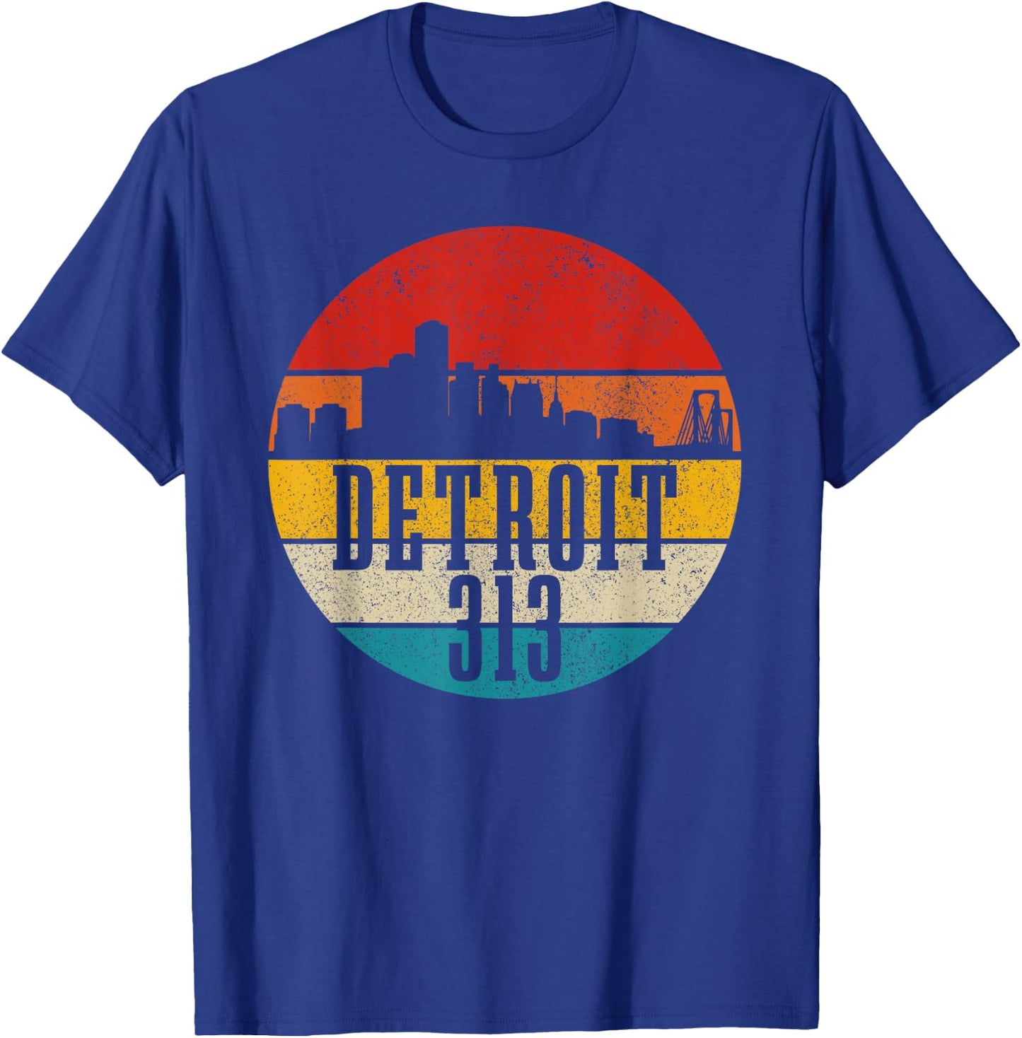 Detroit Skyline 313 Michigan Vintage Retro T-Shirt - T-Shirt | Royal