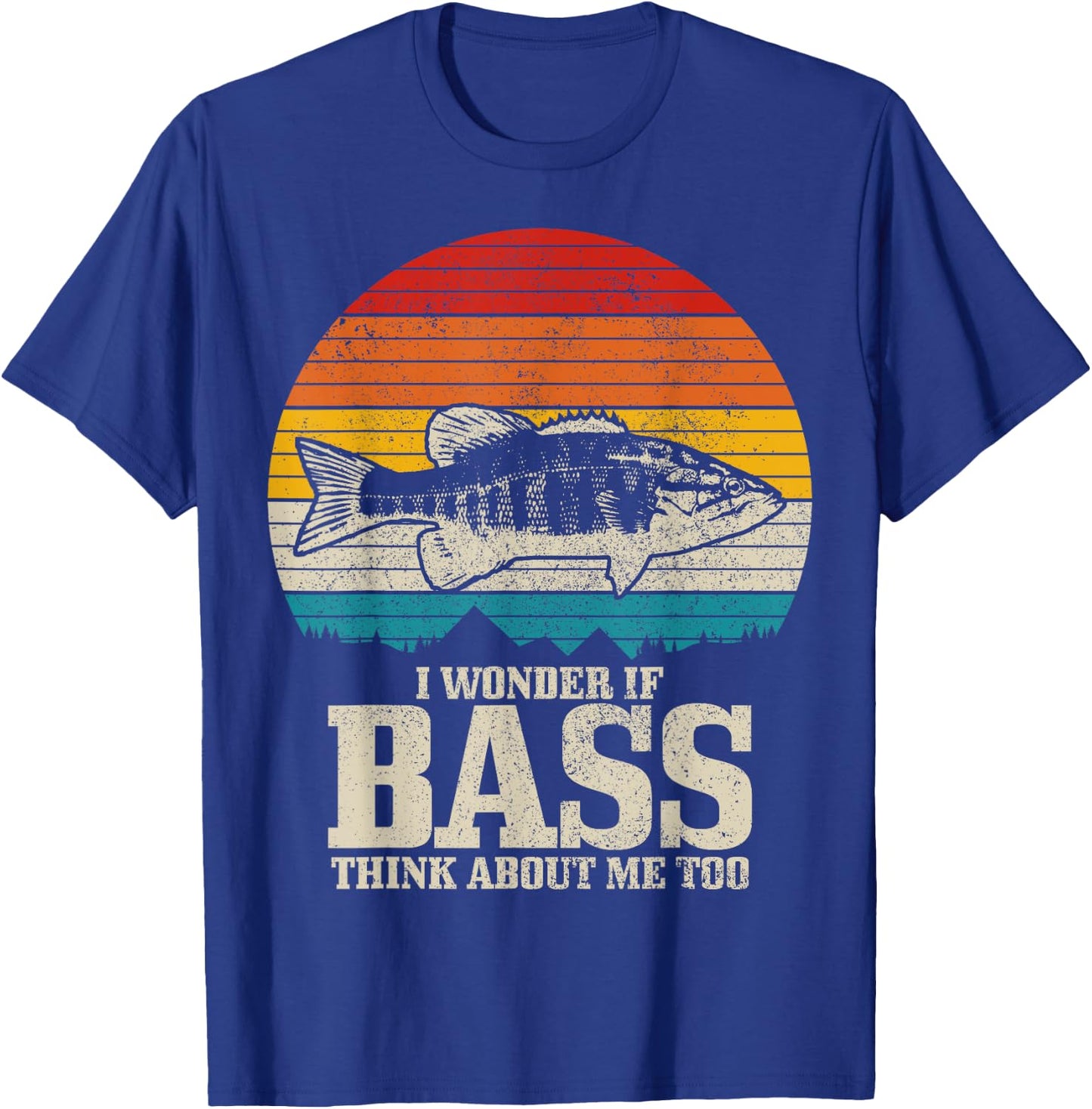 I Wonder If Bass Think About Me Vintage Bass Fishing Fish T-Shirt - T-Shirt | Royal