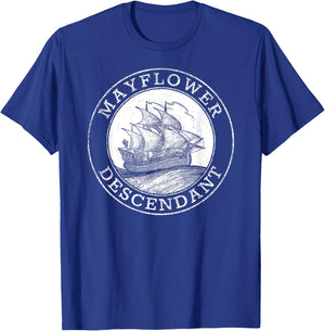 Mayflower Descendant 1620 Vintage Illustration T-Shirt - T-Shirt | Royal