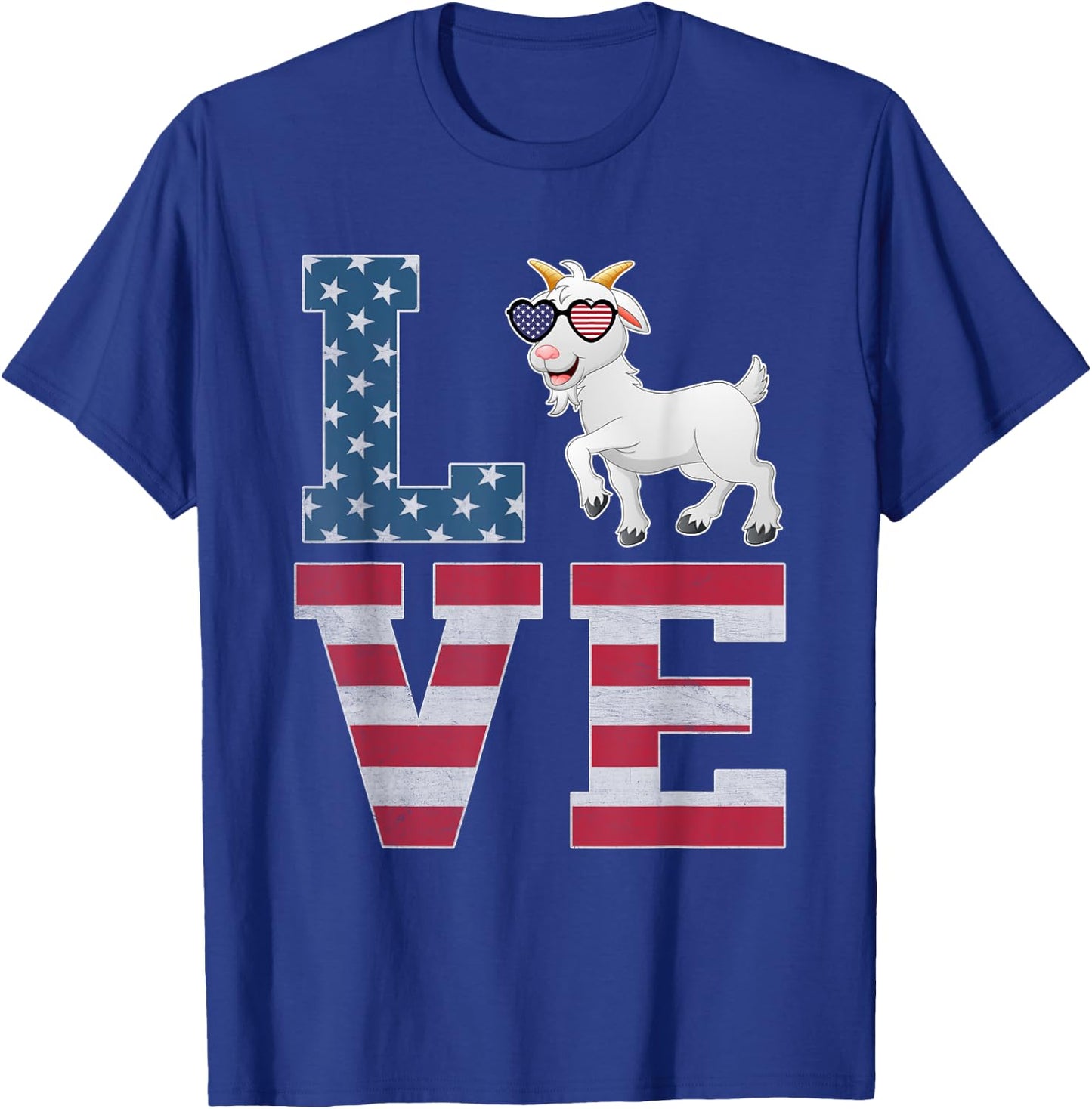 4th of July Decor Patriotic LOVE Goat American Flag T-Shirt - T-Shirt | Royal