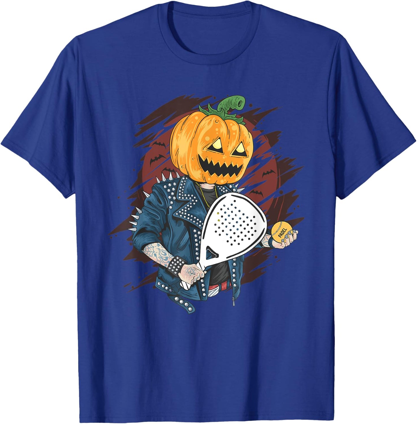 Padel Halloween Pumpkin holding a Paddle Tennis Racket T-Shirt - T-Shirt | Royal