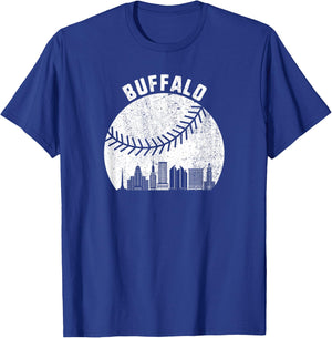Buffalo Skyline Baseball Fan Vintage Buffalo NY Baseball T-Shirt - T-Shirt | Royal
