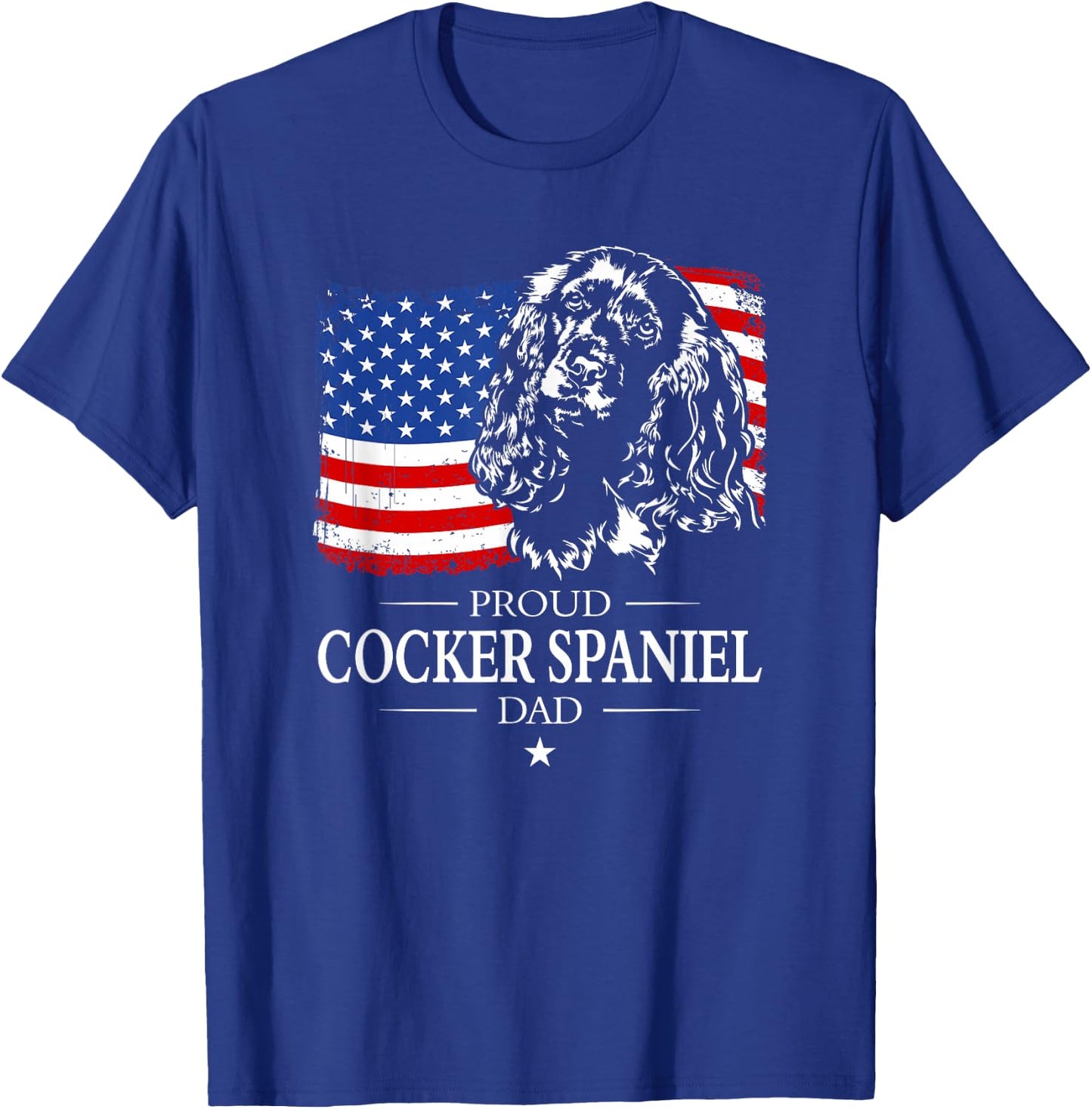 Proud Cocker Spaniel Dad American Flag patriotic dog gift T-Shirt - T-Shirt | Royal