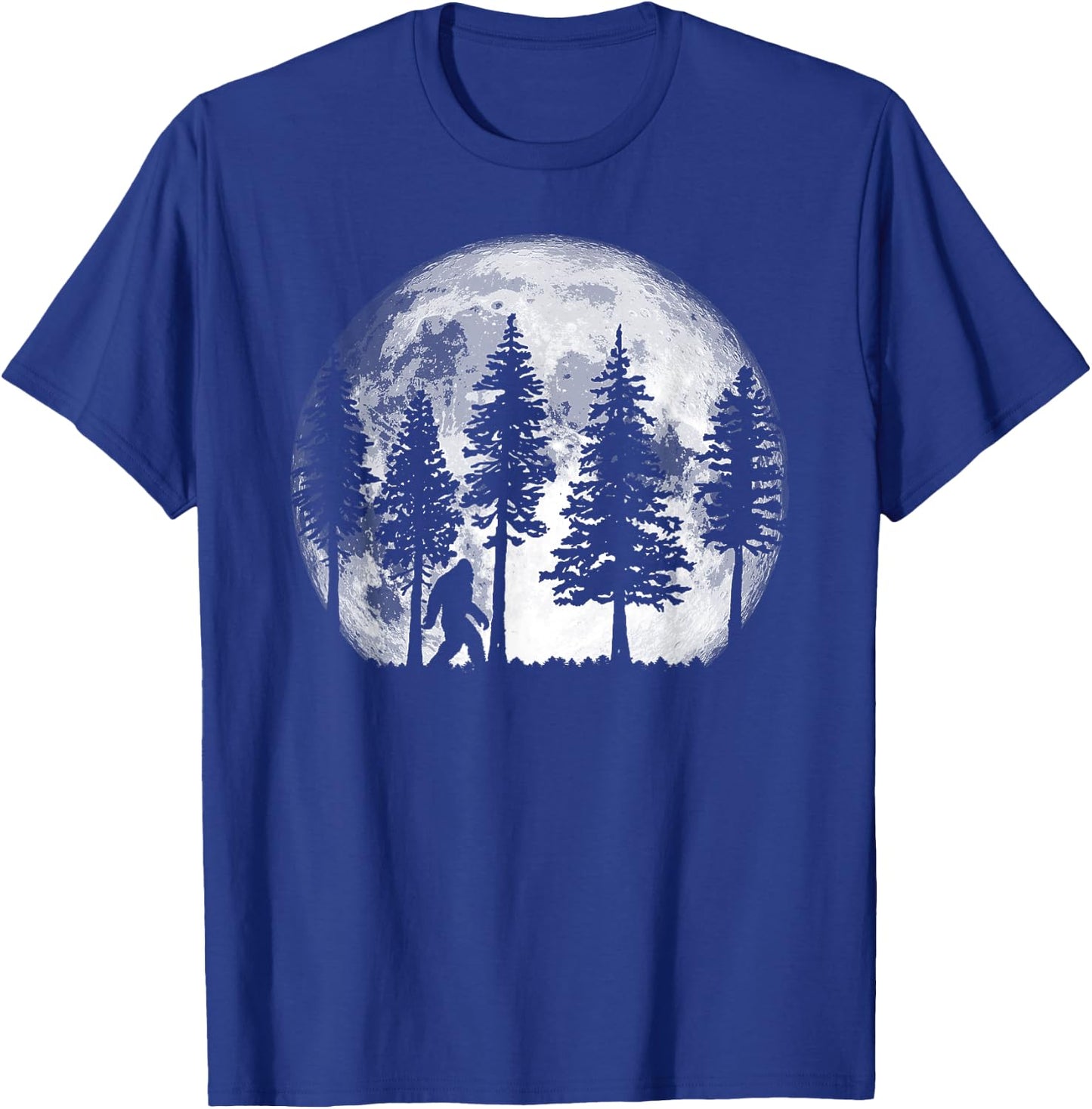 Bigfoot in the Forest Hiding at Night Full Moon Trees Nature T-Shirt - T-Shirt | Royal