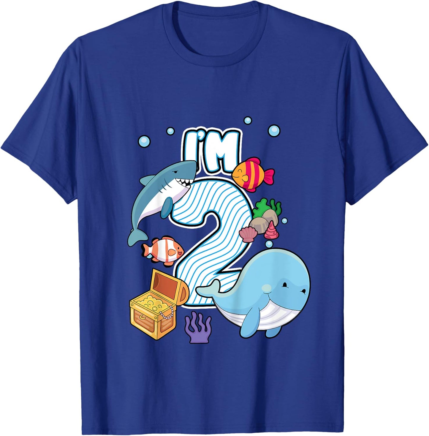I'M 2 Year Old Ocean Life Whale Dolphin Shark 2nd Birthday T-Shirt - T-Shirt | Royal