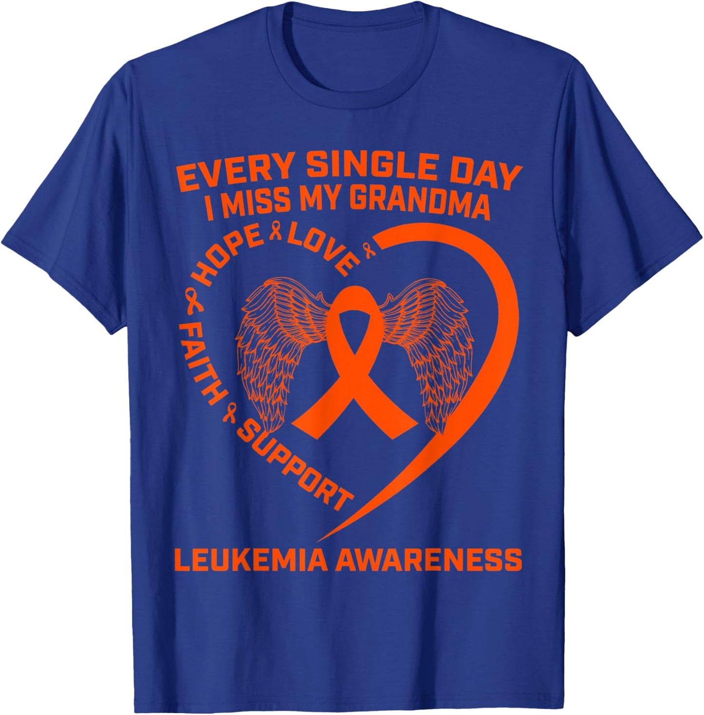 Heart Wings Orange Ribbon Leukemia Cancer Awareness Grandma T-Shirt - T-Shirt | Royal