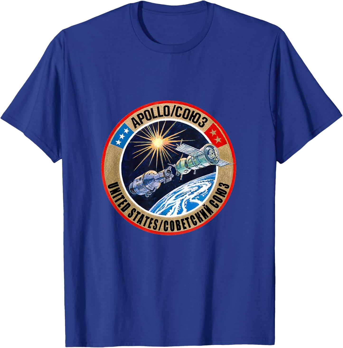 Apollo-Soyuz Rendezvous - Big NASA Retro - NASA History T-Shirt - T-Shirt | Royal