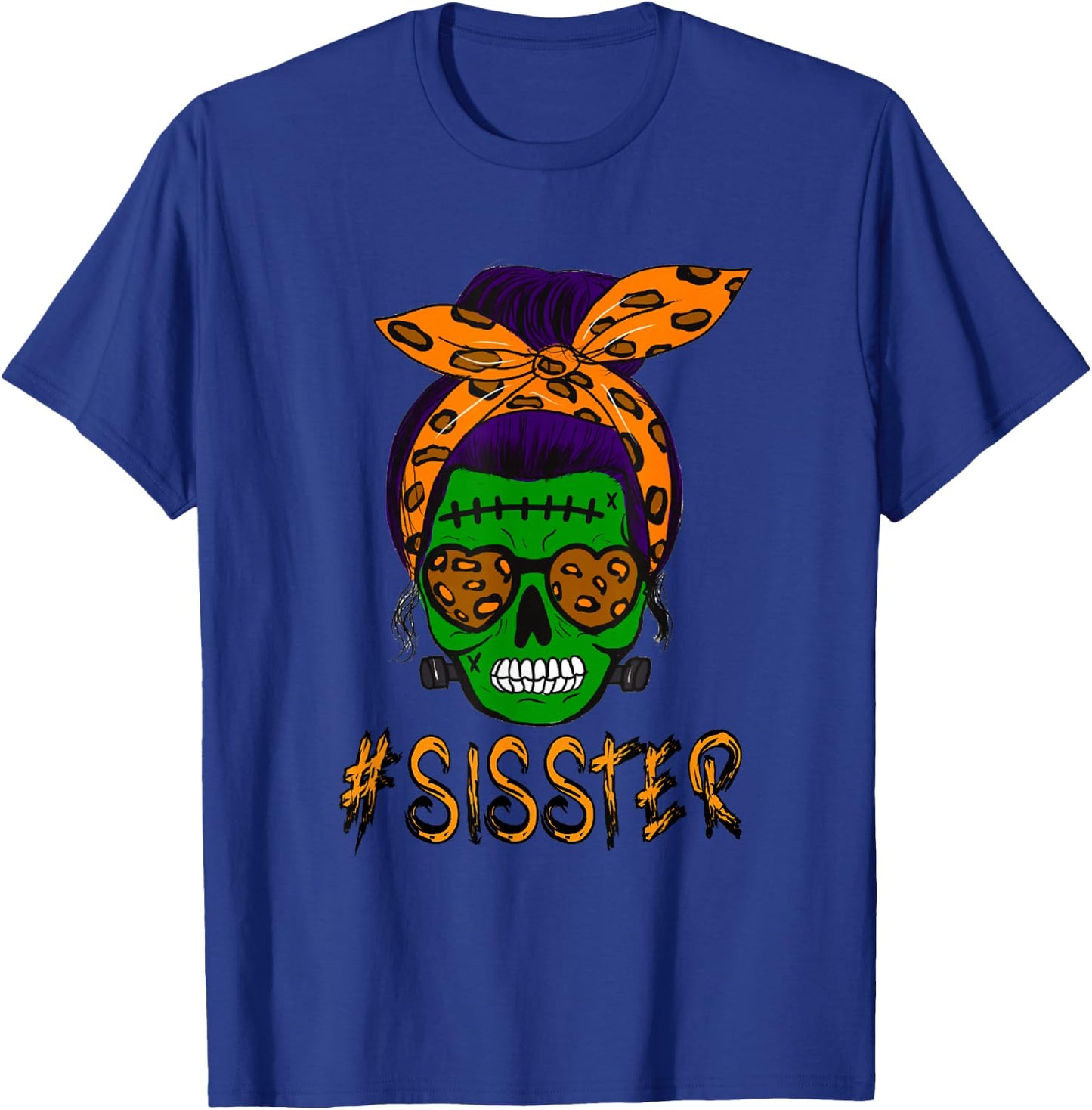 Monster Skull Sisster Sister Halloween Matching Family T-Shirt - T-Shirt | Royal
