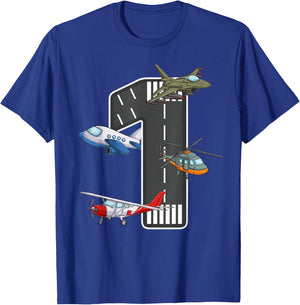 Little Pilot 1st Birthday Party 1 One Year Old Airplane Kids T-Shirt - T-Shirt | Royal