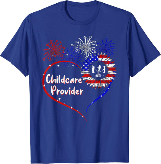 childcare provider american flag heart 4th of July T-Shirt - T-Shirt | Royal