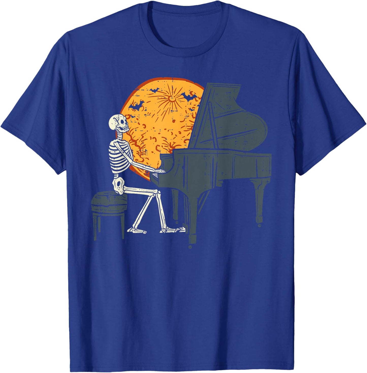 Skeleton Playing Piano Moon Halloween Music Boys Men T-Shirt - T-Shirt | Royal