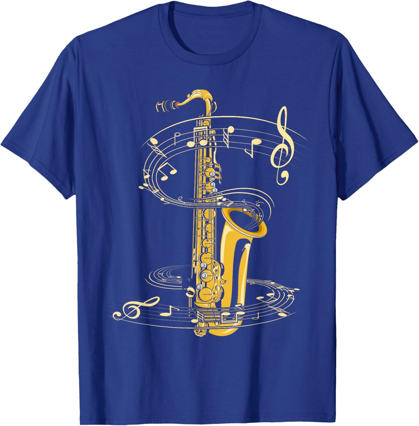 Music Notes Treble Clef Saxophonist Jazz Musician Saxophone Small T-Shirt - T-Shirt | Royal