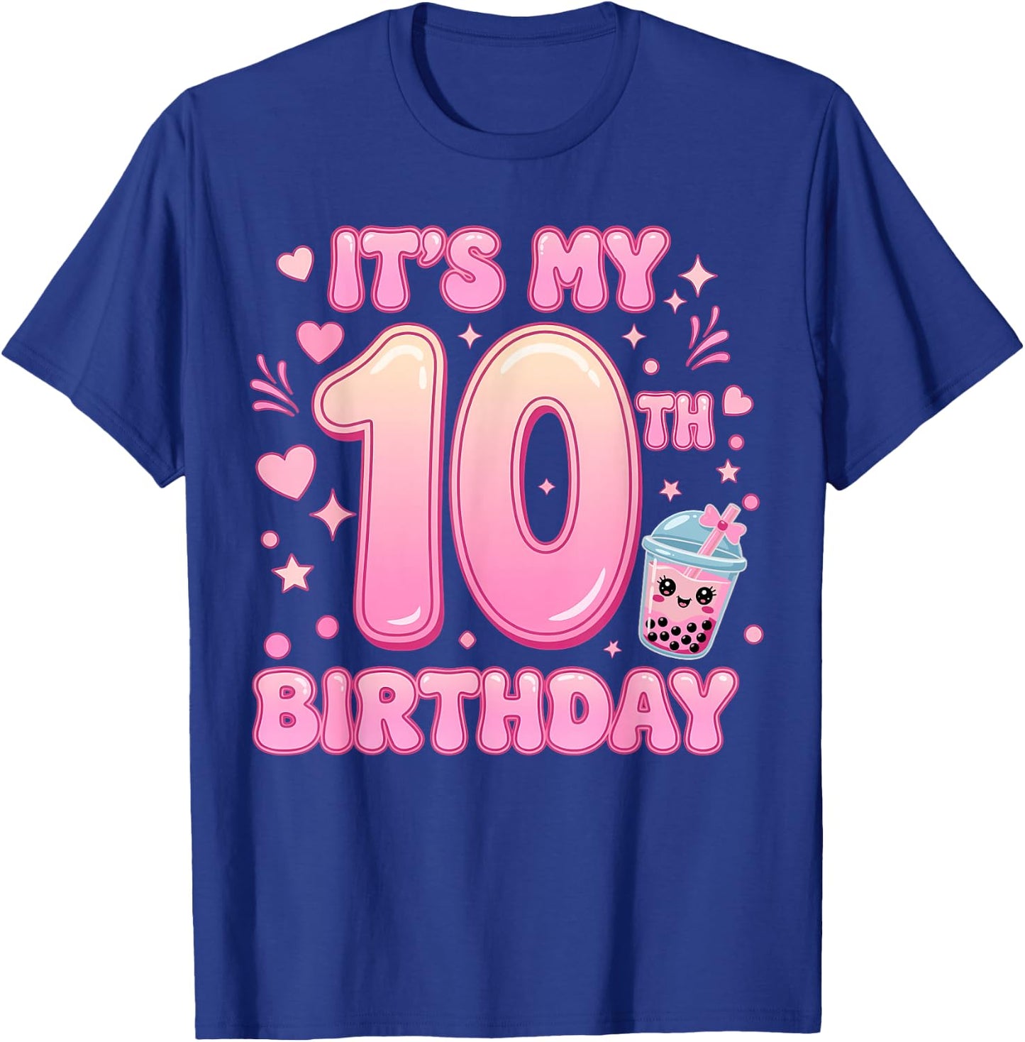 It's My 10th Birthday Girl Bow Milk Tea Bubble Boba Party T-Shirt - T-Shirt | Royal