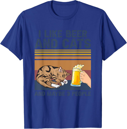 I Like Beer and Cats and Maybe 3 People Funny Cat Beer Gift Women T-Shirt - T-Shirt | Royal