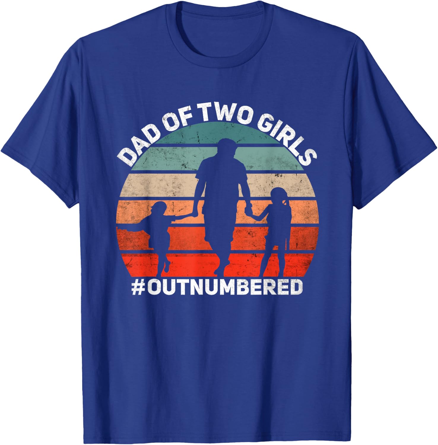 Dad of two Girls Outnumbered Retro 2 Daughters Father's Day T-Shirt - T-Shirt | Royal