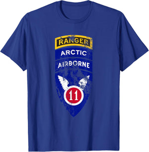 11th Airborne Division Patch & Ranger Tab - Arctic Angels T-Shirt - T-Shirt | Royal