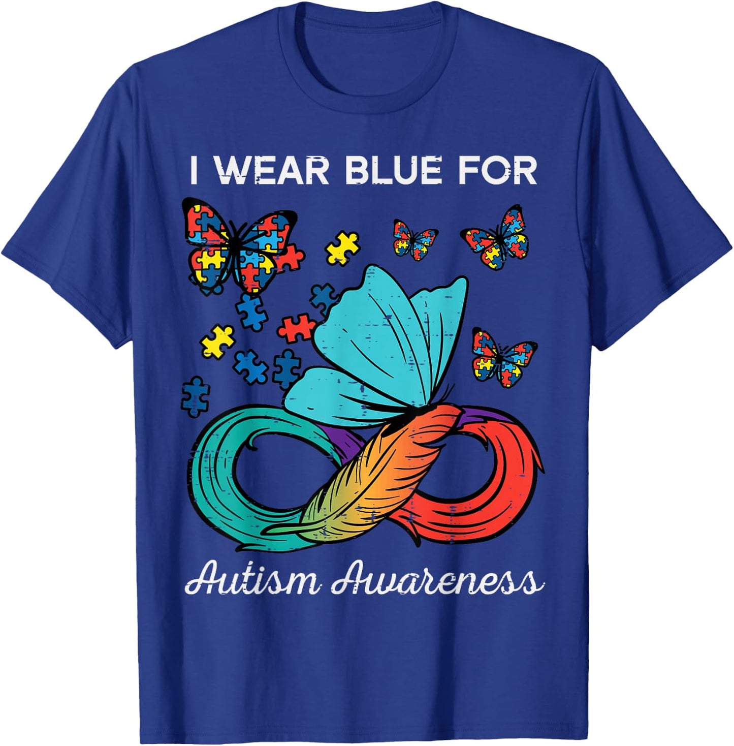 I Wear Blue For Autism Awareness Butterfly Men Women Kids T-Shirt - T-Shirt | Royal