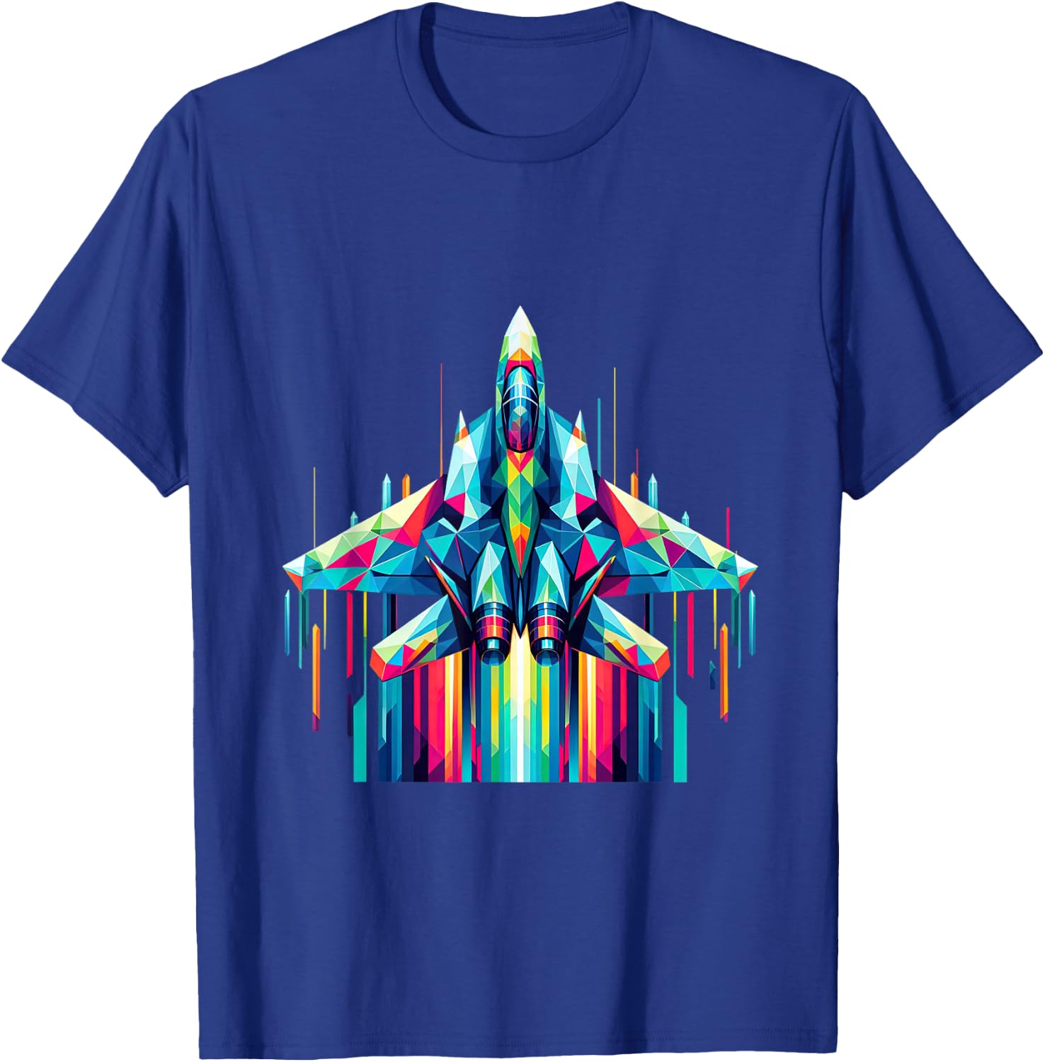 F14 Tomcat Fighter Jet Airplane Rainbow Colorful Rays T-Shirt - T-Shirt | Royal