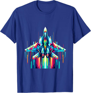 F14 Tomcat Fighter Jet Airplane Rainbow Colorful Rays T-Shirt - T-Shirt | Royal