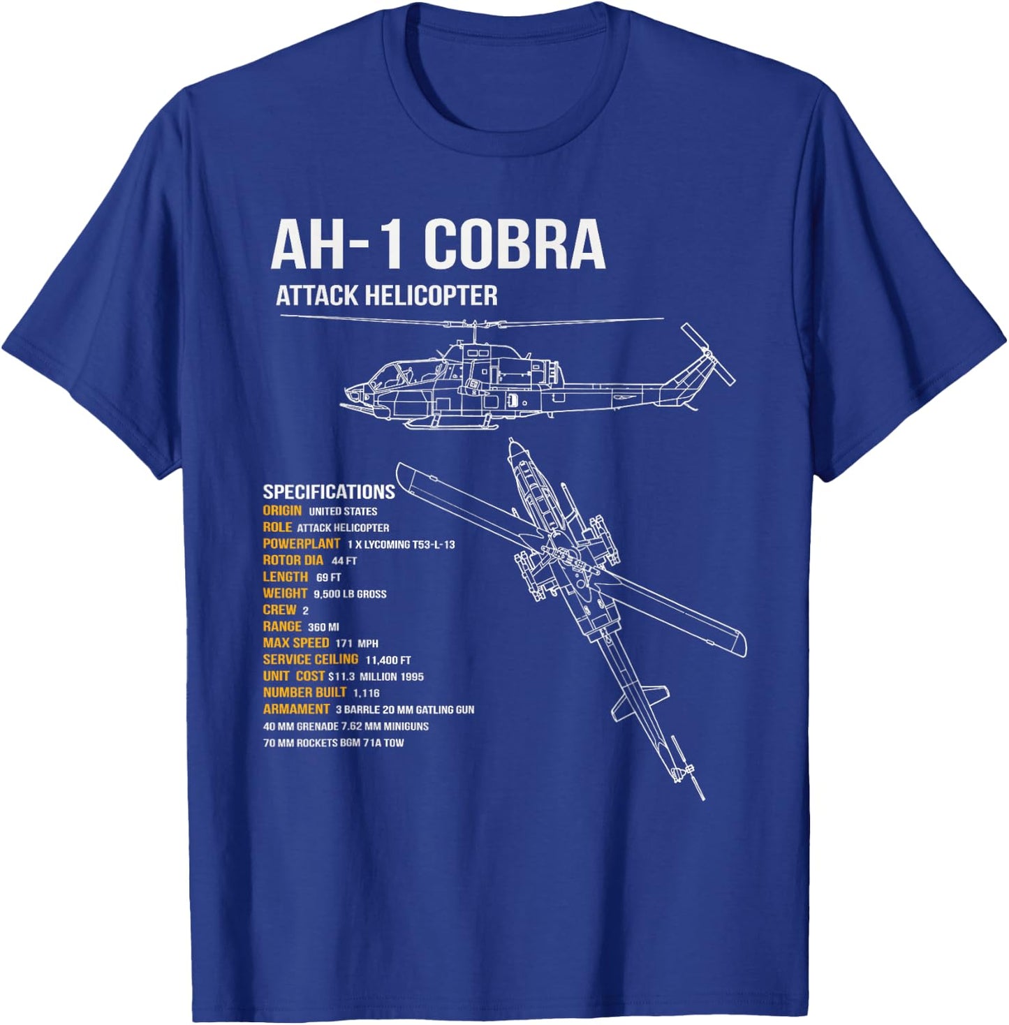 AH-1 Cobra Helicopter T-Shirt - T-Shirt | Royal