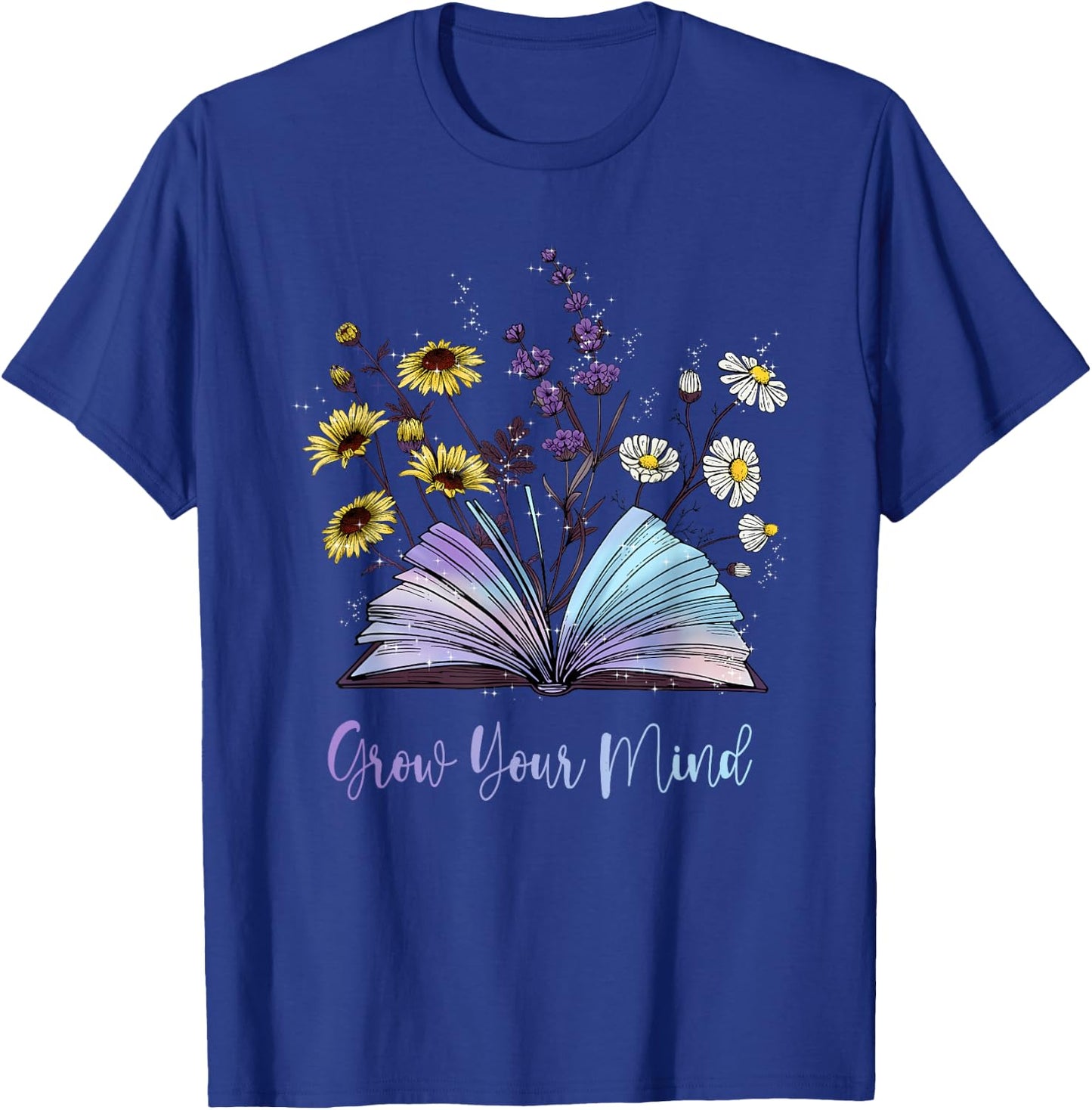 Grow Your Mind Wildflower Book Floral Motivation T-Shirt - T-Shirt | Royal