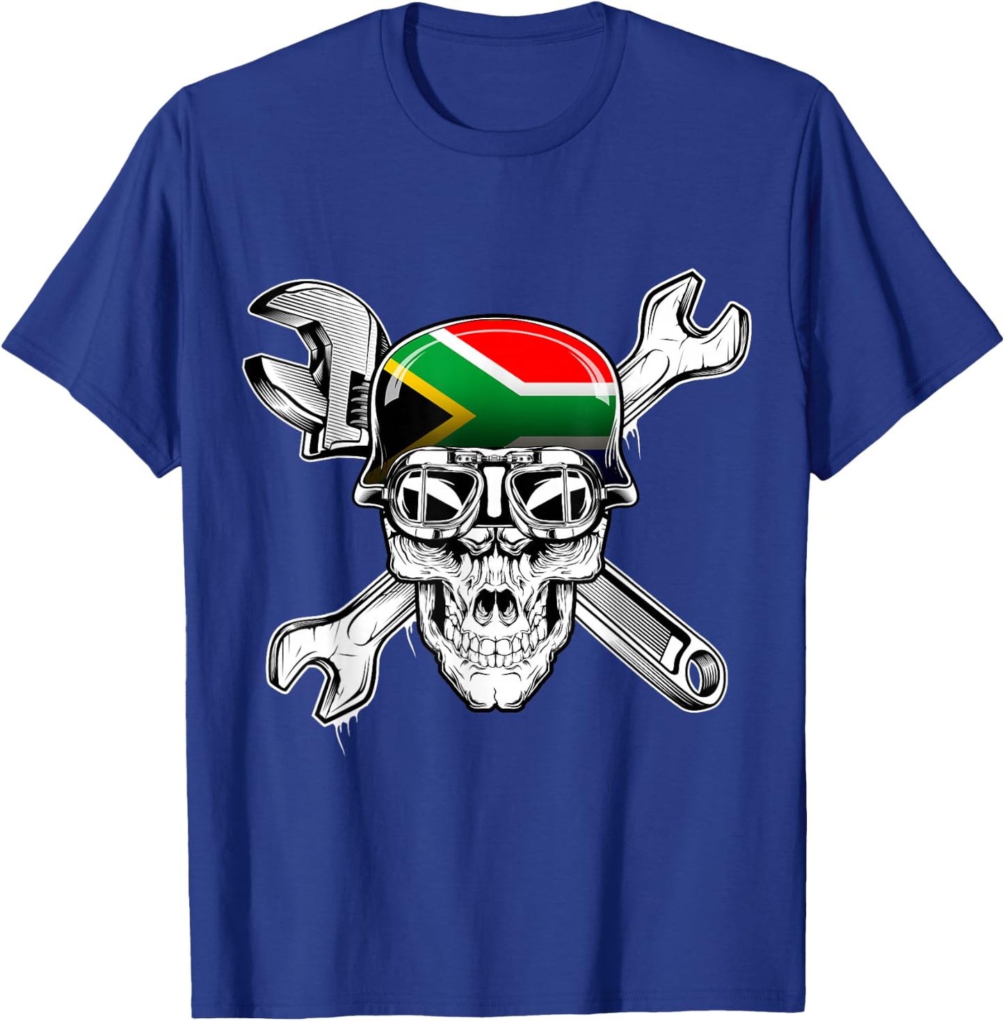 South Africa Biker Skull Motorcycle Flag T-Shirt - T-Shirt | Royal
