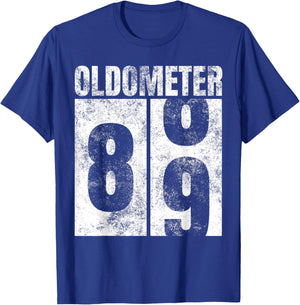 Oldometer 88-89 yrs old Man Woman Bday Graphic 89th Birthday T-Shirt - T-Shirt | Royal
