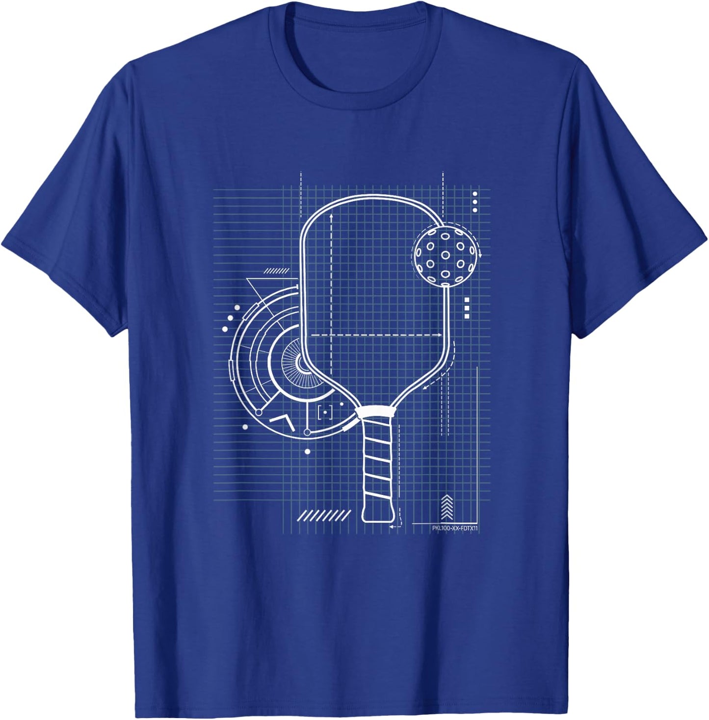Pickleball Blueprint Patent Style Paddle Technical Graphic T-Shirt - T-Shirt | Royal