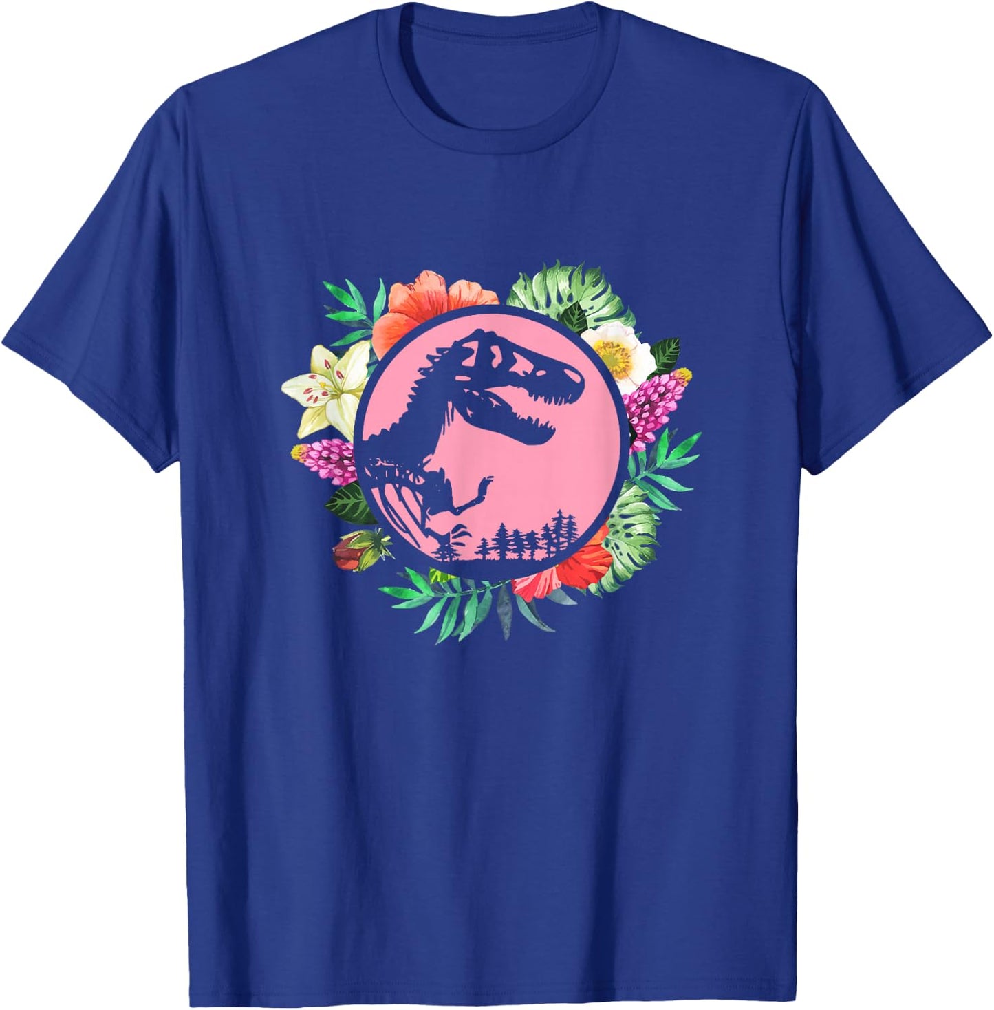 Floral Tropical Hawaiian Pattern T Rex Dinosaur T-Shirt - T-Shirt | Royal