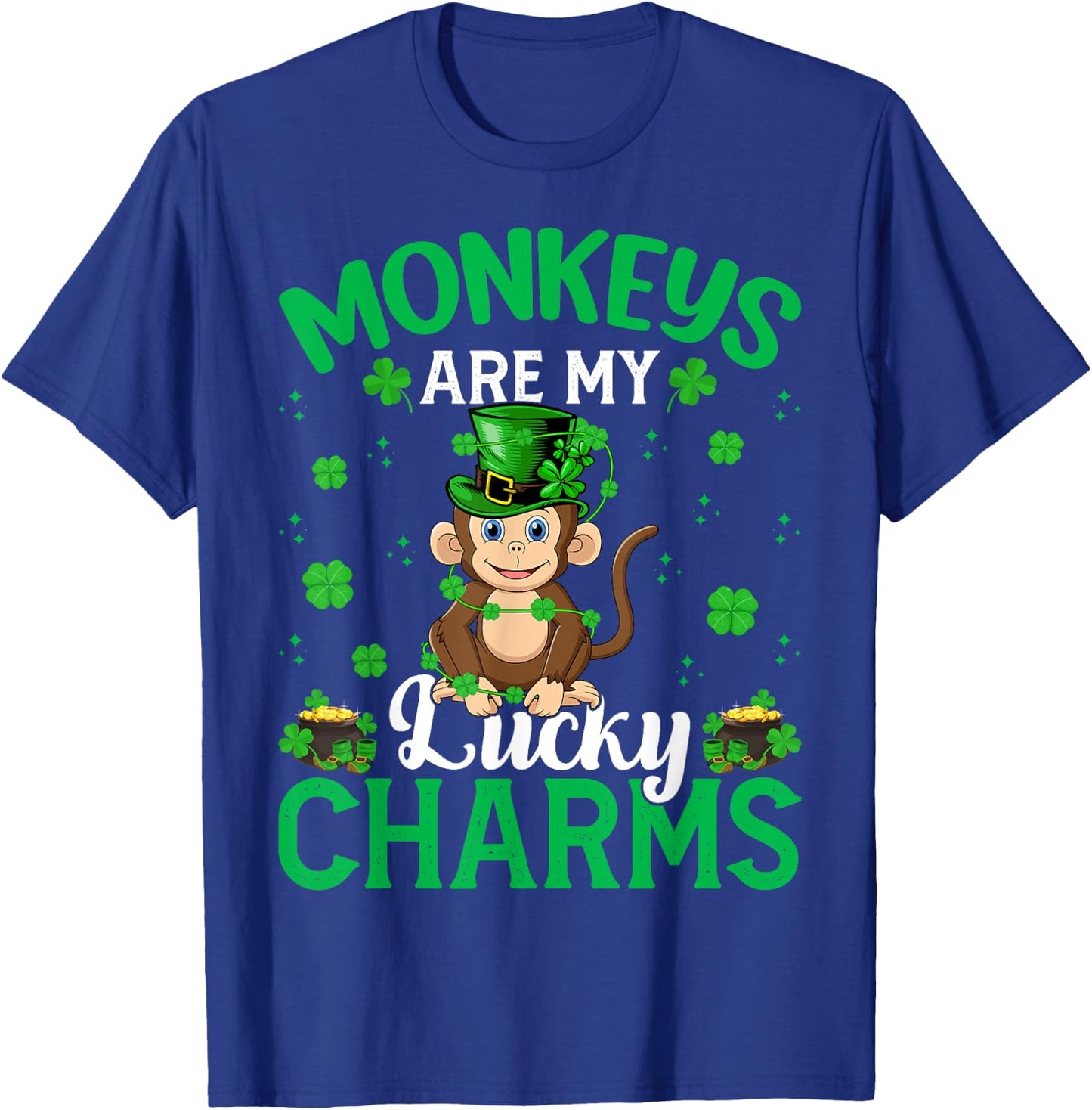 Funny Monkeys Are My Lucky Charms Monkey St Patrick's Day T-Shirt - T-Shirt | Royal