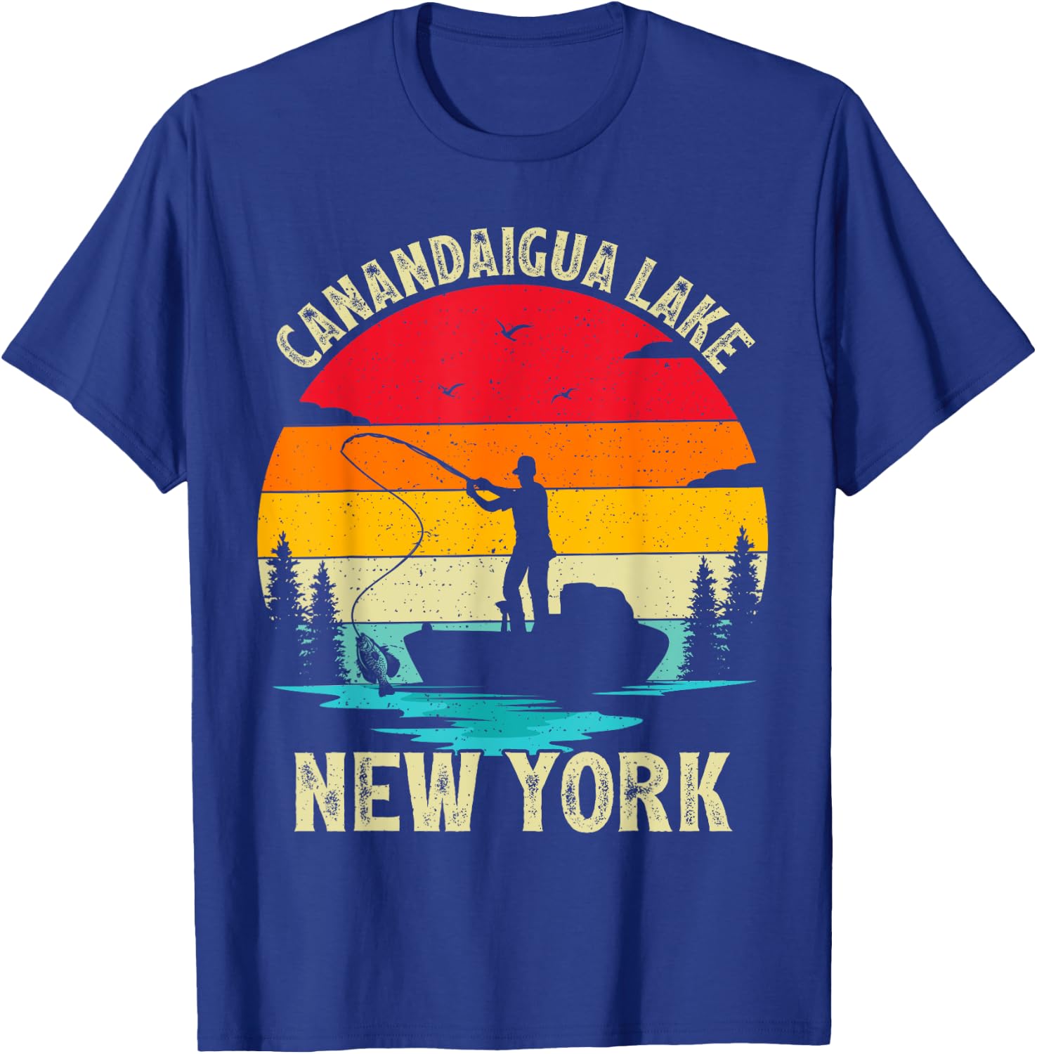 Summer Vacation Fishing Vintage New York Canandaigua Lake T-Shirt - T-Shirt | Royal
