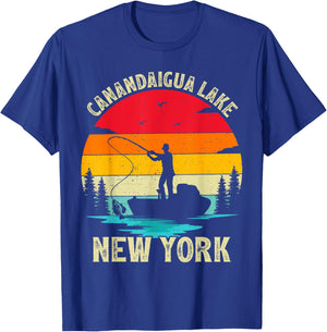 Summer Vacation Fishing Vintage New York Canandaigua Lake T-Shirt - T-Shirt | Royal