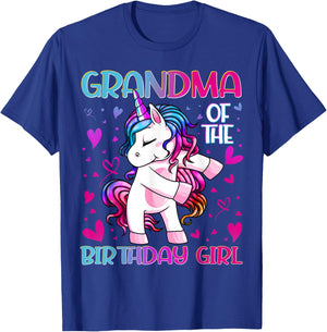 Grandma of The Birthday Girl Flossing Unicorn Grandmother T-Shirt - T-Shirt | Royal