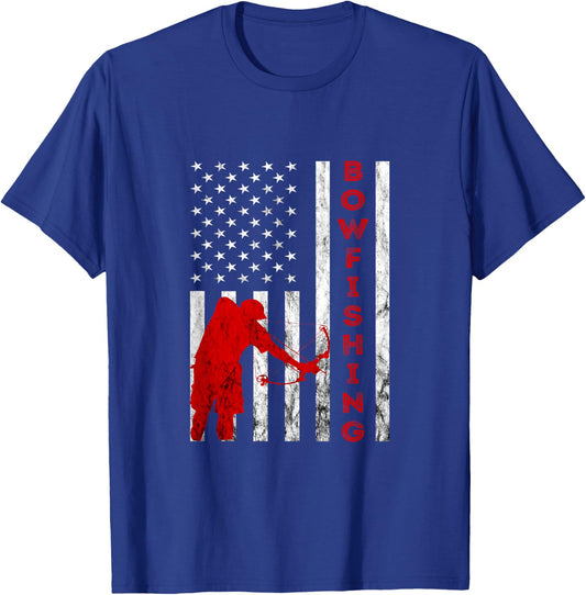 Bowfishing American Bowfisher USA Fish Bow Hunting Flag T-Shirt - T-Shirt | Royal