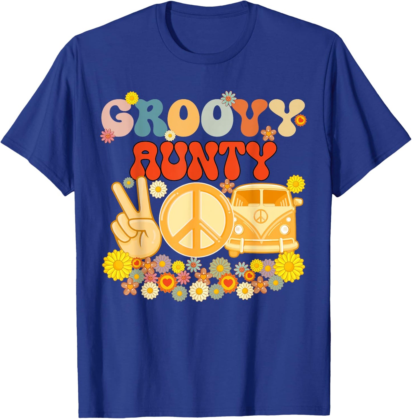 Groovy Aunty Retro Matching Family Baby Shower Mother's Day T-Shirt - T-Shirt | Royal