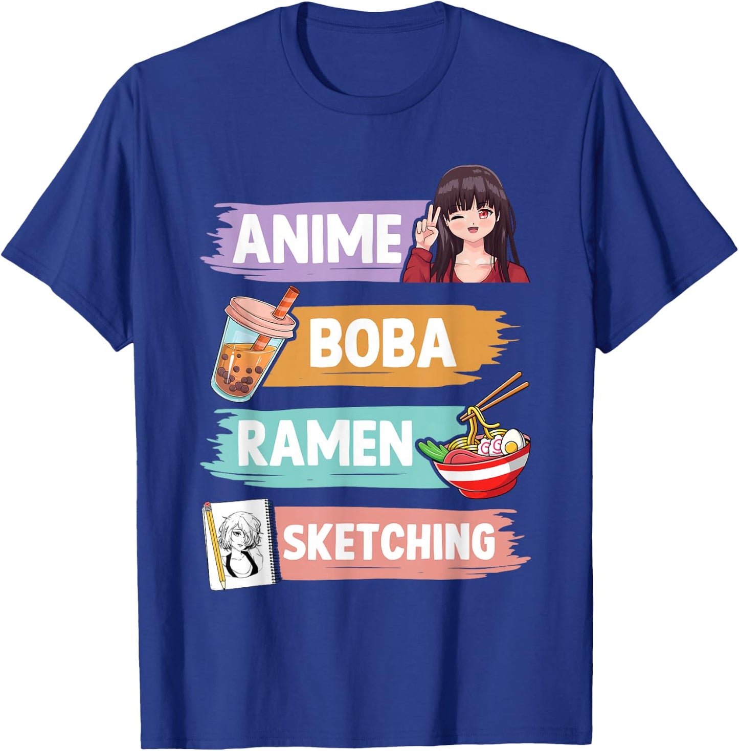 Anime Boba Ramen Sketching Otaku Kawaii Anime Girl Women T-Shirt - T-Shirt | Royal